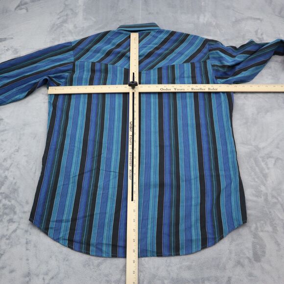 Pryde Shirt Mens L Blue Pinstriped Western Pearl Snap Long Sleeve - Picture 5 of 16